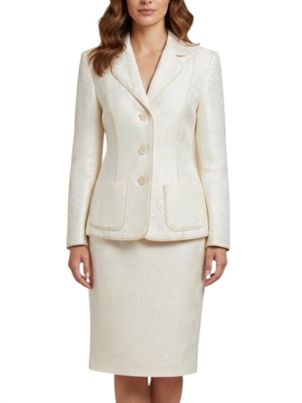 Dana Buchman Cream White Patterned Skirt Suit Set 2